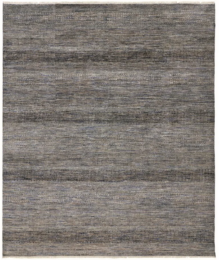 Gray Wool Striped Hand Knotted Area Rug Photo 1