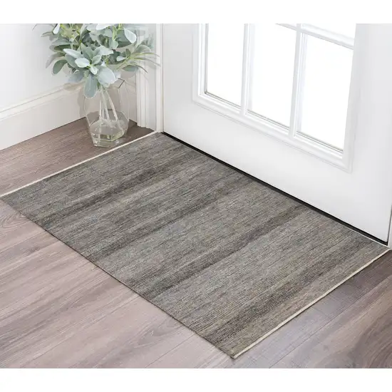 Gray Wool Striped Hand Knotted Area Rug Photo 1