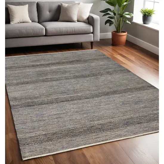 Gray Wool Striped Hand Knotted Area Rug Photo 1