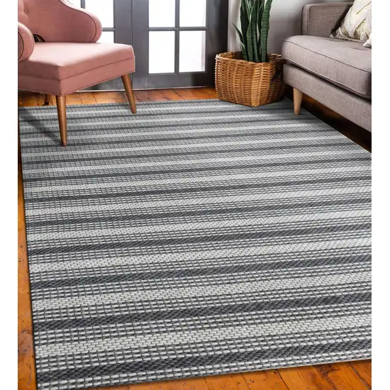 Gray Wool Striped Hand Woven Area Rug Photo 6