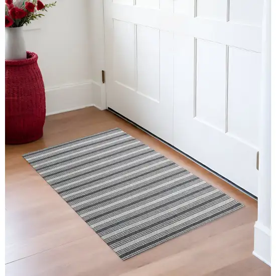 Gray Wool Striped Hand Woven Area Rug Photo 1