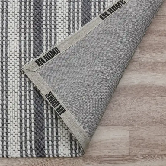 Gray Wool Striped Hand Woven Area Rug Photo 7