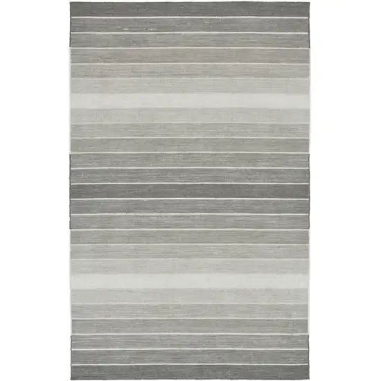 Gray Wool Striped Hand Woven Area Rug Photo 1