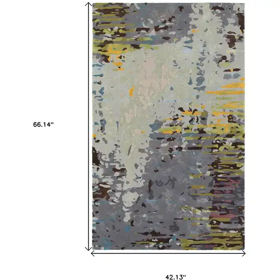 Gray Yellow And Black Abstract Hand Tufted Area Rug Photo 3