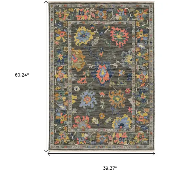 Gray Yellow And Blue Oriental Area Rug With Fringe Photo 3