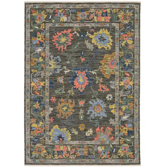 Gray Yellow And Blue Oriental Area Rug With Fringe Photo 6