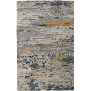 Photo of Gray Yellow And Blue Wool Abstract Tufted Handmade Stain Resistant Area Rug