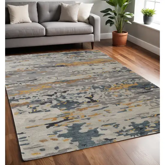 Blue and Gray Wool Abstract Hand Tufted Area Rug Photo 1