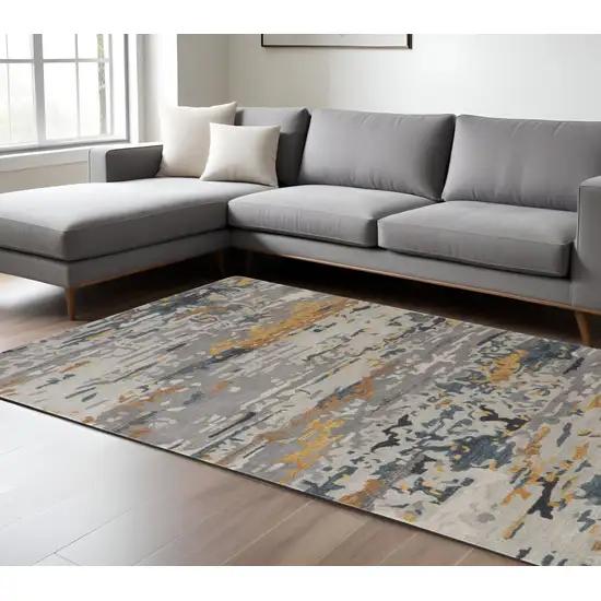 Blue and Gray Wool Abstract Hand Tufted Area Rug Photo 1