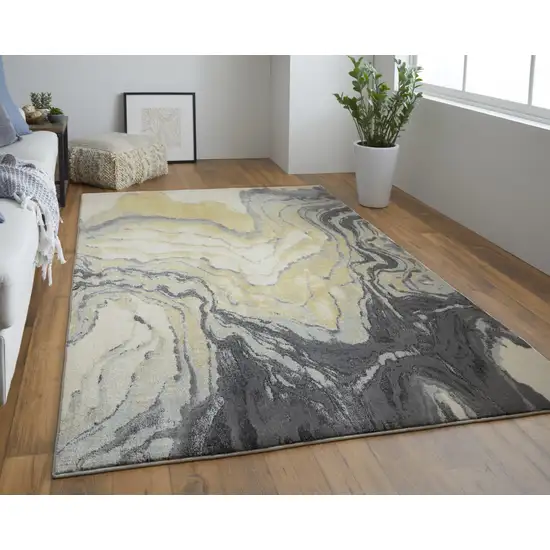 Gray Yellow And Ivory Area Rug Photo 6