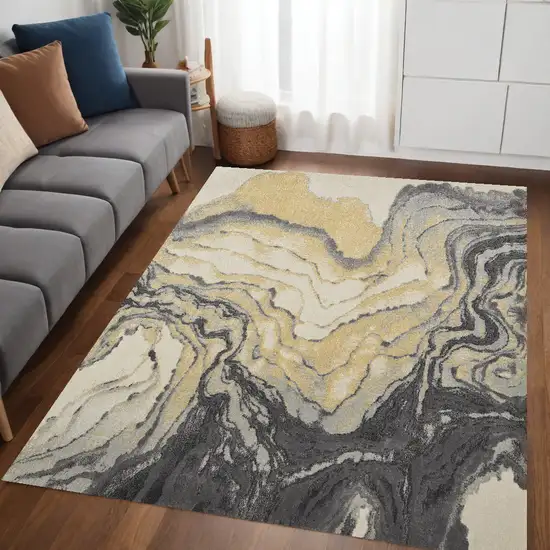 Gray Yellow And Ivory Area Rug Photo 1