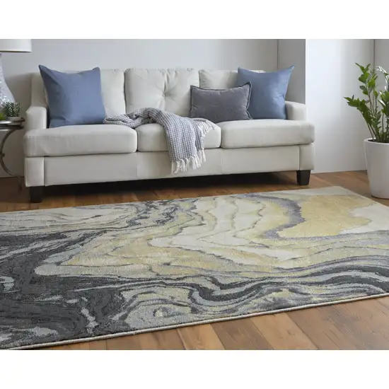 Gray Yellow And Ivory Area Rug Photo 8