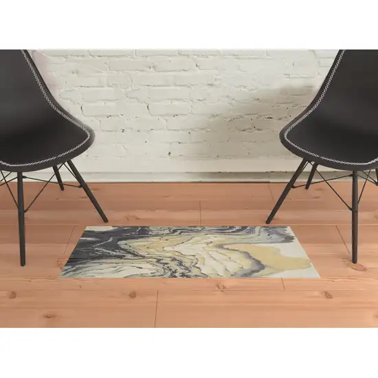 Gray Yellow And Ivory Area Rug Photo 2