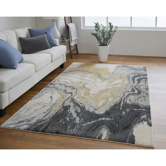 Gray Yellow And Ivory Area Rug Photo 7