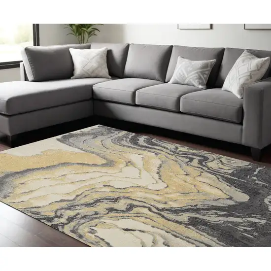 Gray Yellow And Ivory Area Rug Photo 1