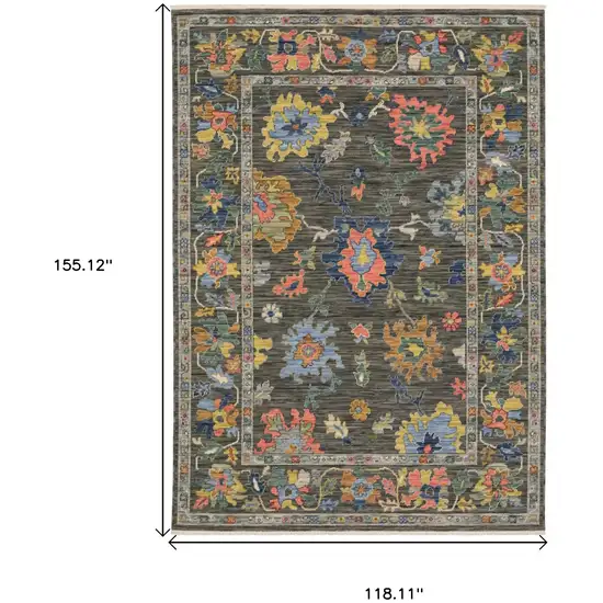 Gray Yellow And Orange Oriental Area Rug With Fringe Photo 3