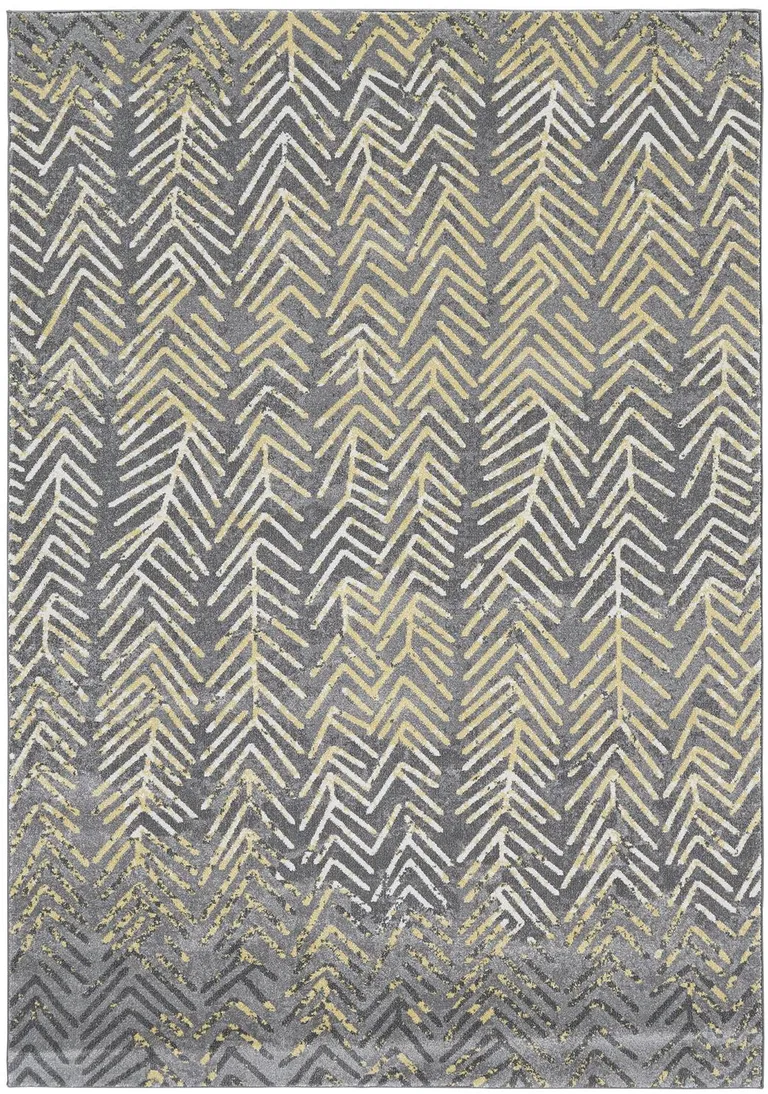 Gray Yellow And White Abstract Stain Resistant Area Rug Photo 1