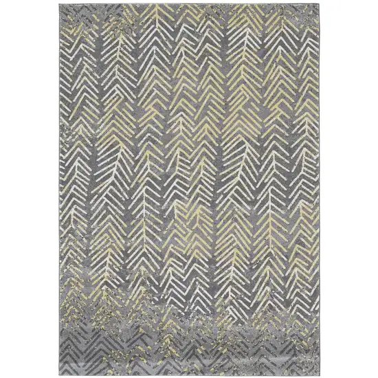 Gray Yellow And White Abstract Stain Resistant Area Rug Photo 1