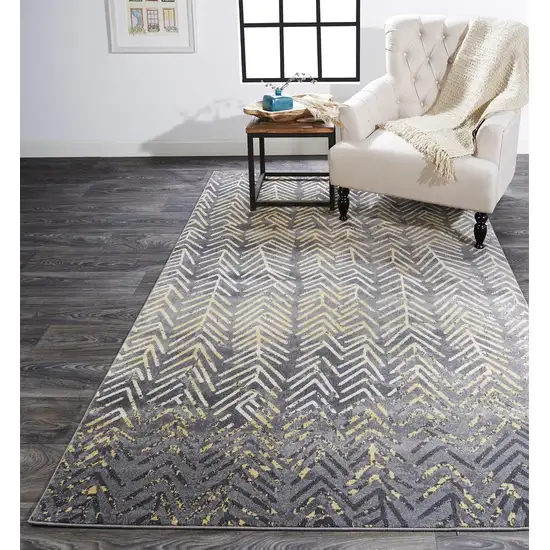 Gray Yellow And White Abstract Stain Resistant Area Rug Photo 3