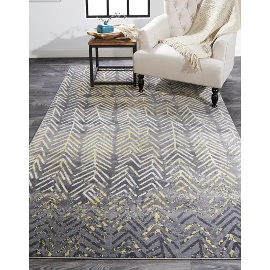 Gray Yellow And White Abstract Stain Resistant Area Rug Photo 5