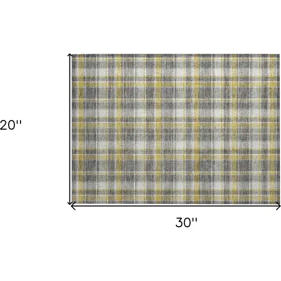 Gray Yellow and White Plaid Washable Non Skid Indoor Outdoor Area Rug Photo 3