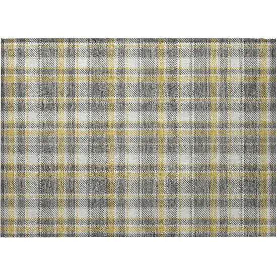 Gray Yellow and White Plaid Washable Non Skid Indoor Outdoor Area Rug Photo 4