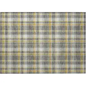 Photo of Gray Yellow and White Plaid Washable Non Skid Indoor Outdoor Area Rug