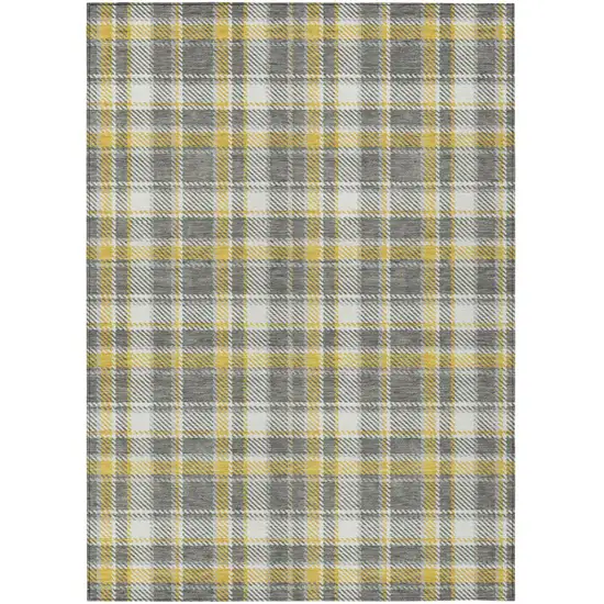 Gray Yellow and White Plaid Washable Non Skid Indoor Outdoor Area Rug Photo 2