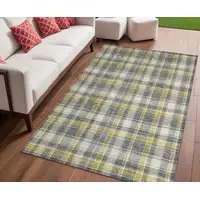 Photo of Gray Yellow and White Plaid Washable Non Skid Indoor Outdoor Area Rug