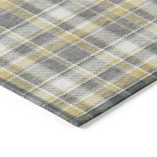 Gray Yellow and White Plaid Washable Non Skid Indoor Outdoor Area Rug Photo 7