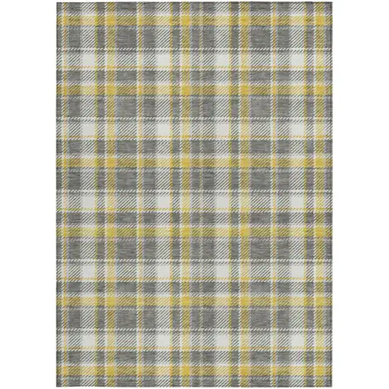 Gray Yellow and White Plaid Washable Non Skid Indoor Outdoor Area Rug Photo 4