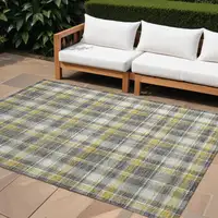 Photo of Gray Yellow and White Plaid Washable Non Skid Indoor Outdoor Area Rug