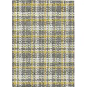 Photo of Gray Yellow and White Plaid Washable Non Skid Indoor Outdoor Area Rug