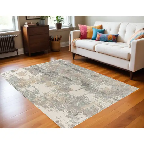 Gray and Beige Abstract Area Rug Photo 1