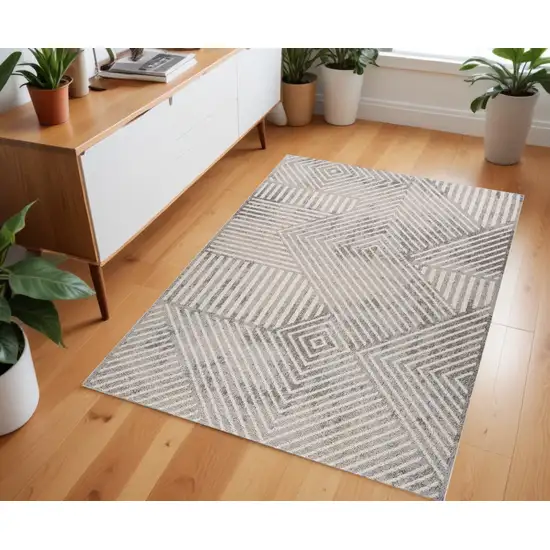 Gray and Beige Abstract Distressed Area Rug Photo 1