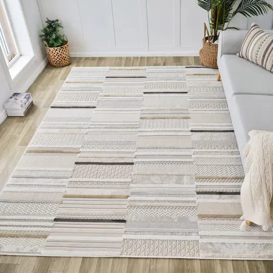 Gray and Beige Abstract Distressed Area Rug Photo 3