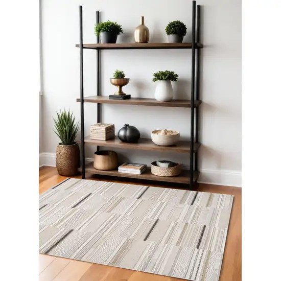 Gray and Beige Abstract Distressed Area Rug Photo 5