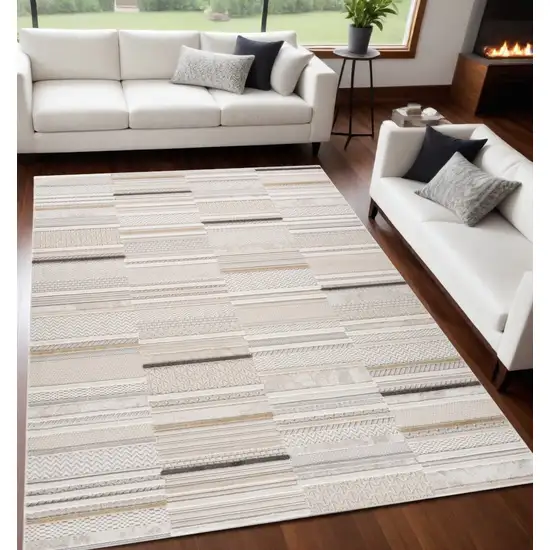 Gray and Beige Abstract Distressed Area Rug Photo 4