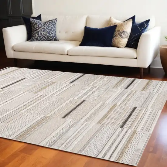 Gray and Beige Abstract Distressed Area Rug Photo 5