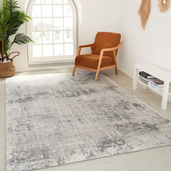 Gray and Beige Abstract Distressed Area Rug Photo 4