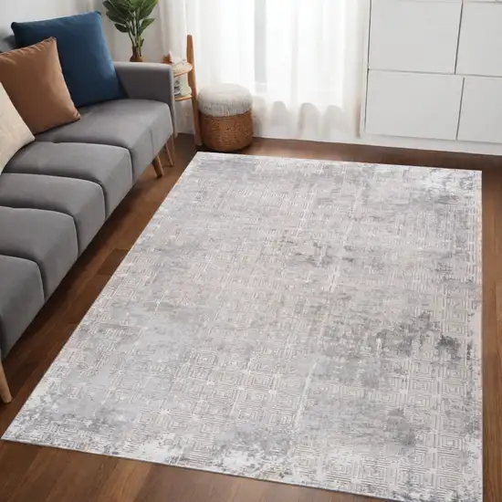 Gray and Beige Abstract Distressed Area Rug Photo 2