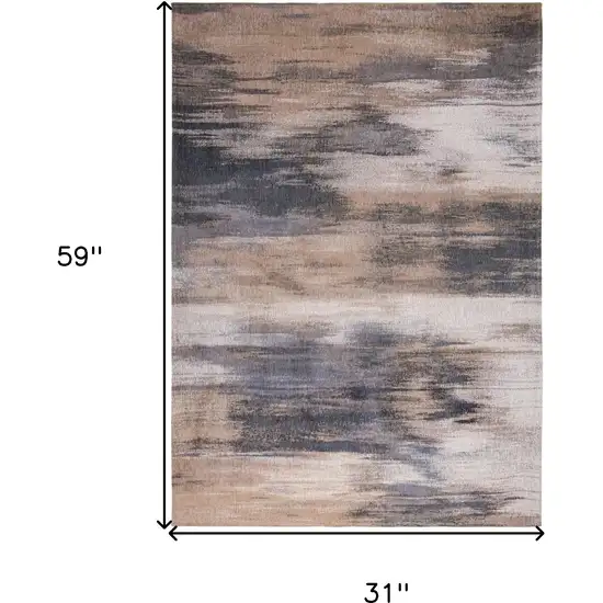 Gray and Beige Abstract Non Skid Area Rug Photo 3