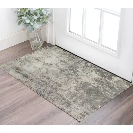 Beige Ivory and Gray Abstract Power Loom Area Rug Photo 1