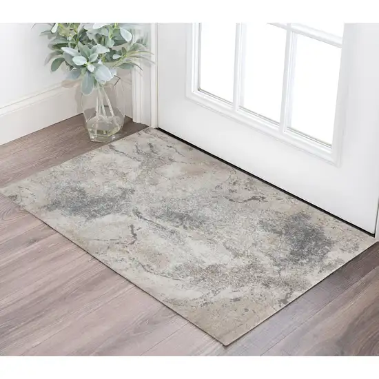 Cream and Gray Abstract Power Loom Area Rug Photo 1