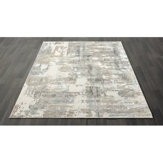 Gray and Beige Abstract Runner Rug Photo 4