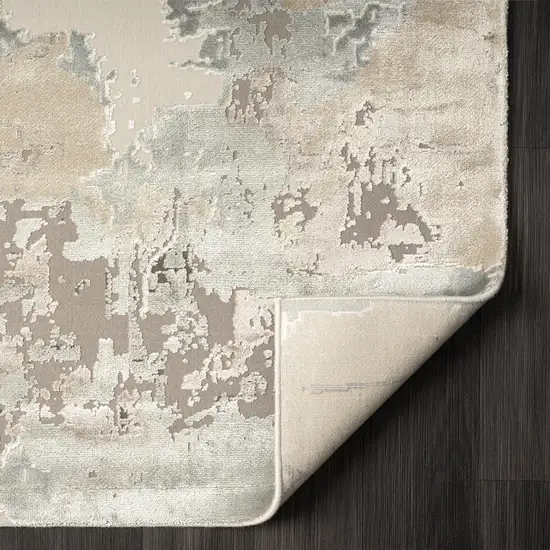 Gray and Beige Abstract Runner Rug Photo 7