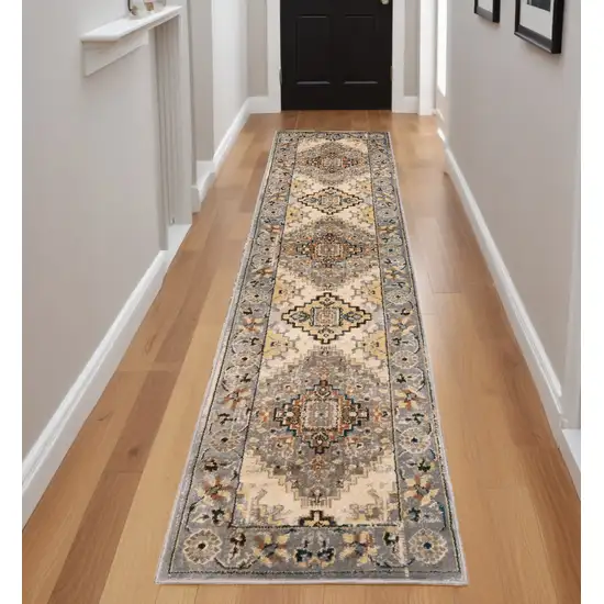 2' X 8' Gray And Beige Aztec Pattern Runner Rug Photo 1