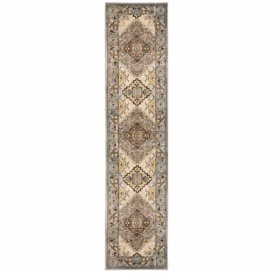 Gray and Beige Aztec Pattern Runner Rug Photo 1