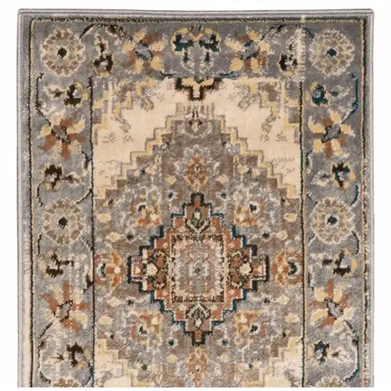 Gray and Beige Aztec Pattern Runner Rug Photo 5