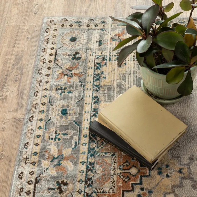 Gray and Beige Aztec Pattern Runner Rug Photo 3